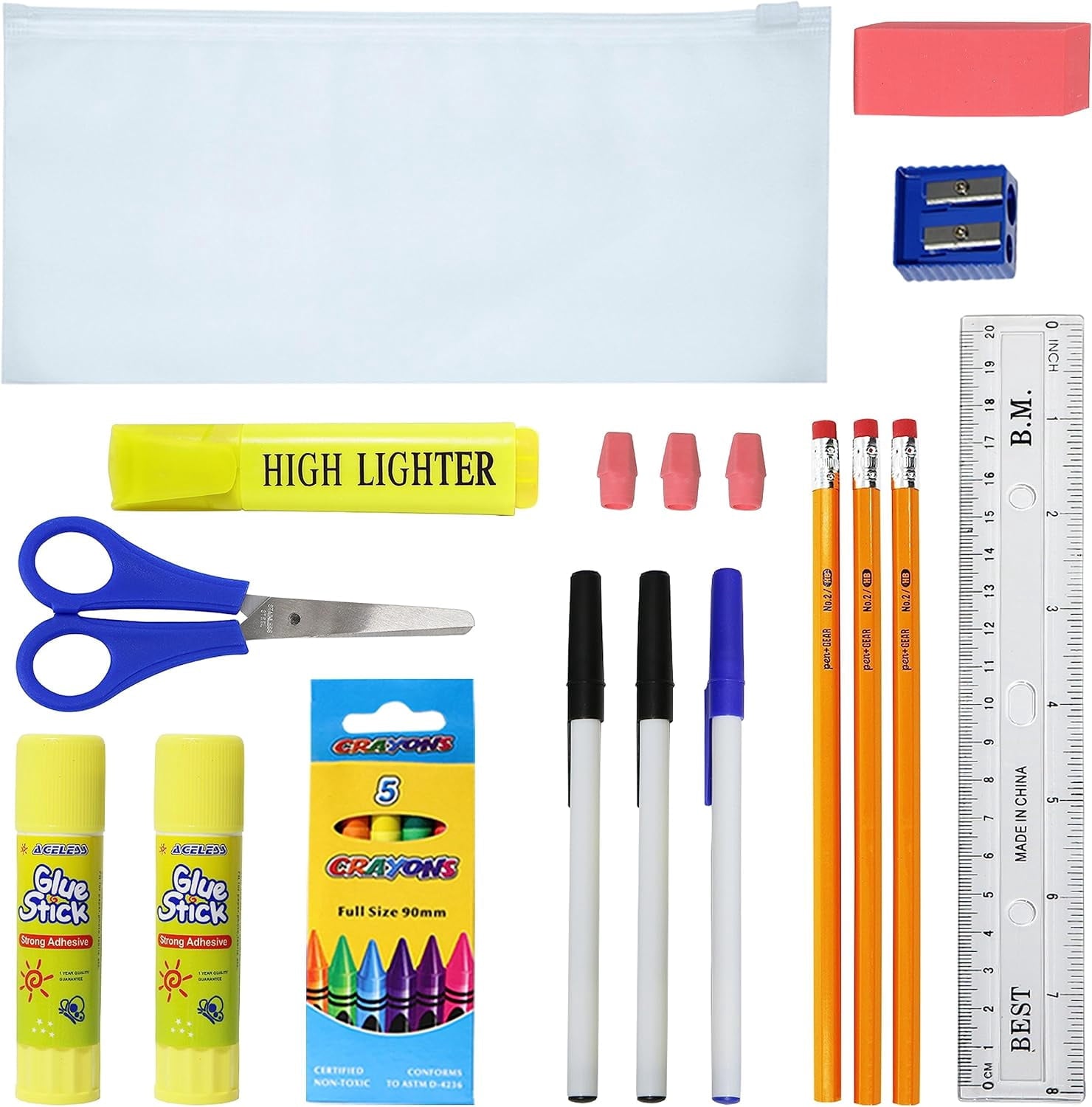 52 Piece Back to School Supply Kit for K-12 - Essentials Box of Suppli
