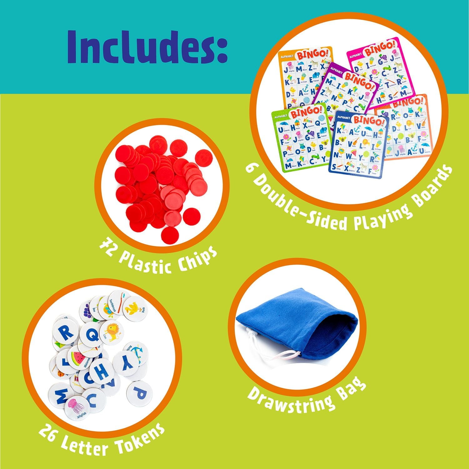Peaceable Kingdom Alphabet Bingo! Letter Learning Educational Board Ga