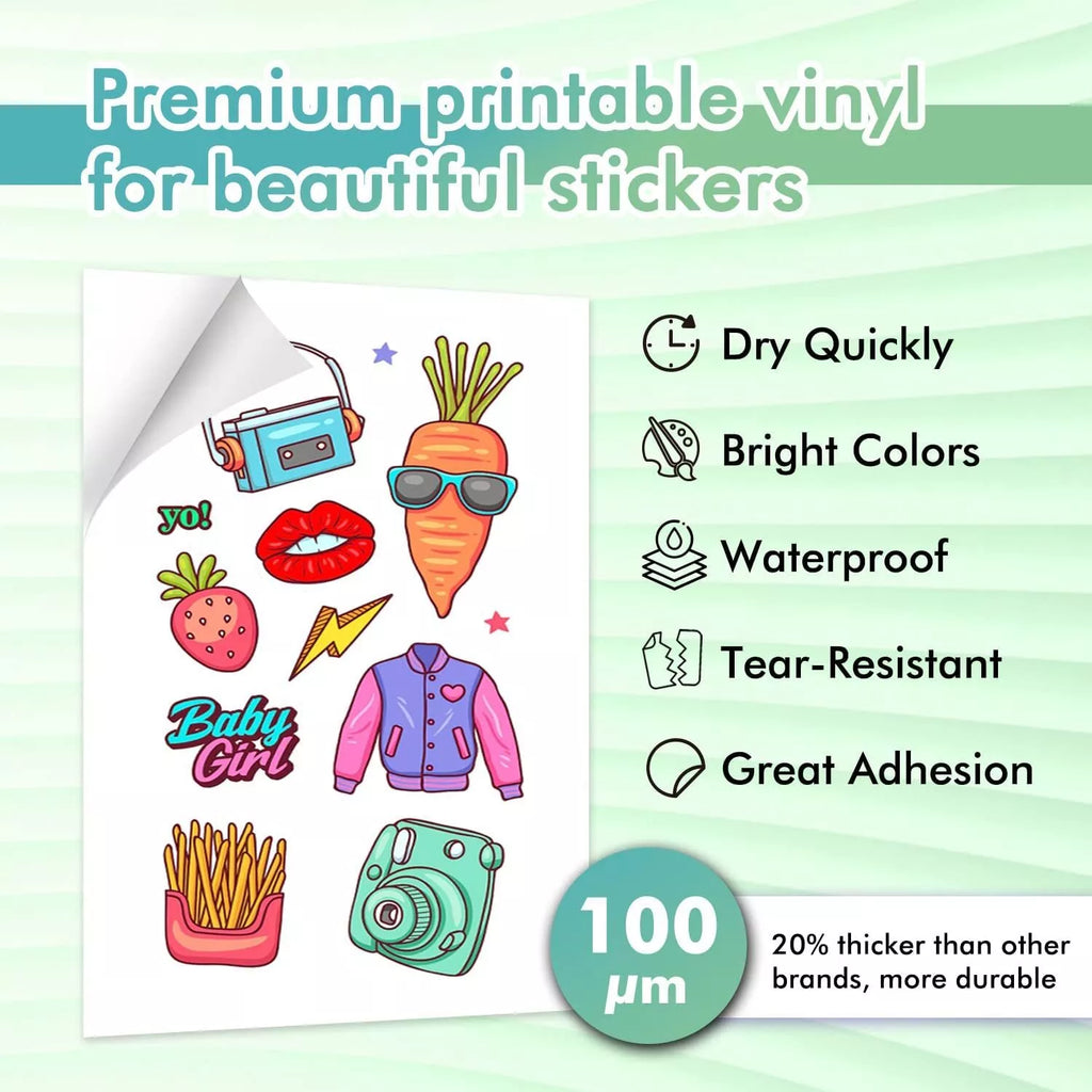 KOALA Printable Vinyl Sticker Paper 8.5x14, Waterproof, Matte White fo