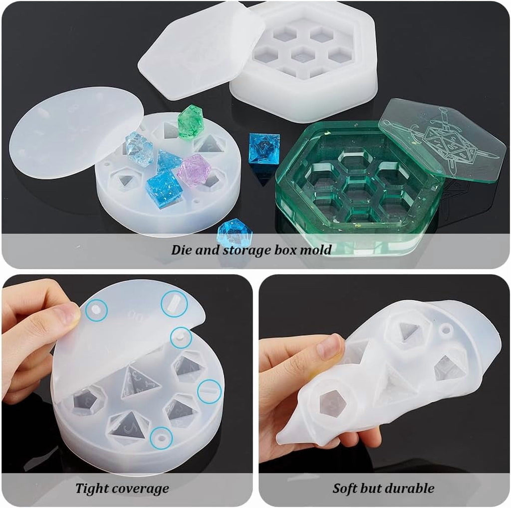 2Sets Dice Mold Set with 7 Pcs Dice Silicone Molds Dice Storage Tray S