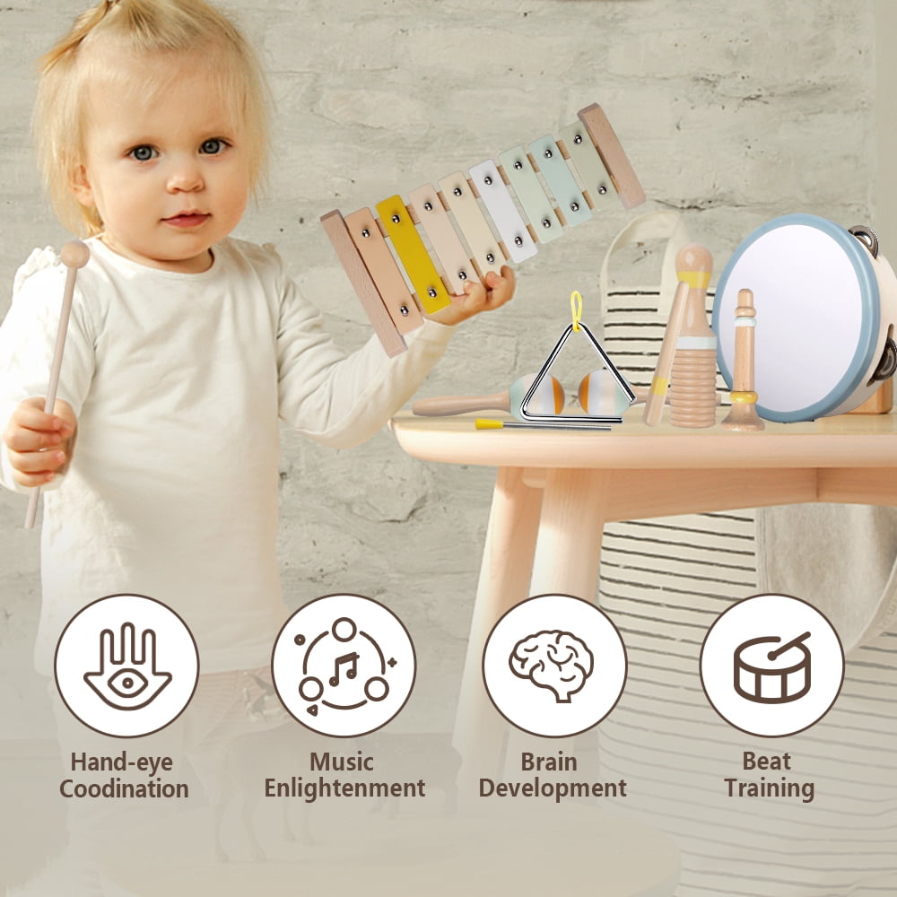 iFLOVE Baby Musical Instruments Set for Toddlers, Montessori Wooden To