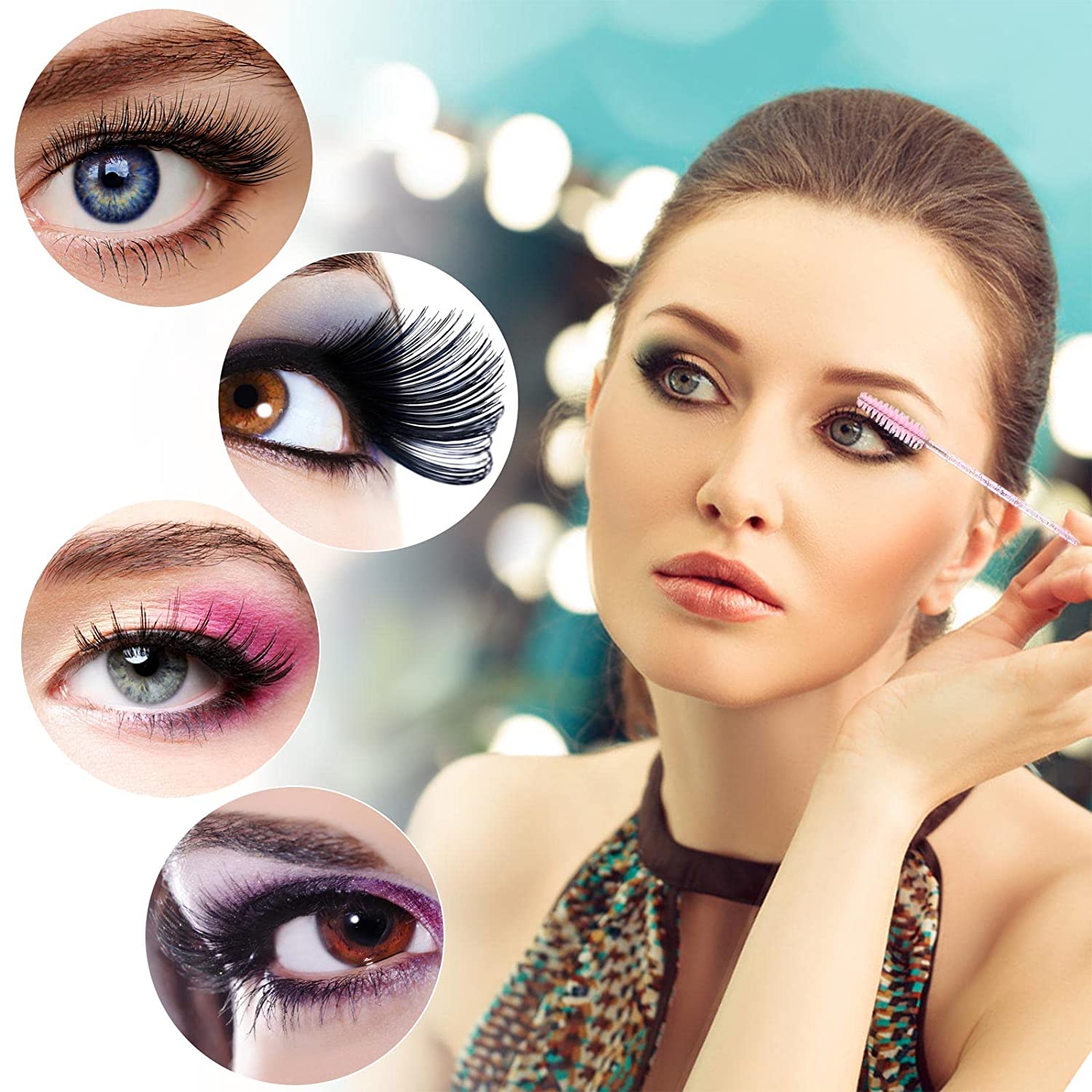 GMZW 300PCS Eyelash Mascara Brushes, Disposable Lash Spoolies, Crystal