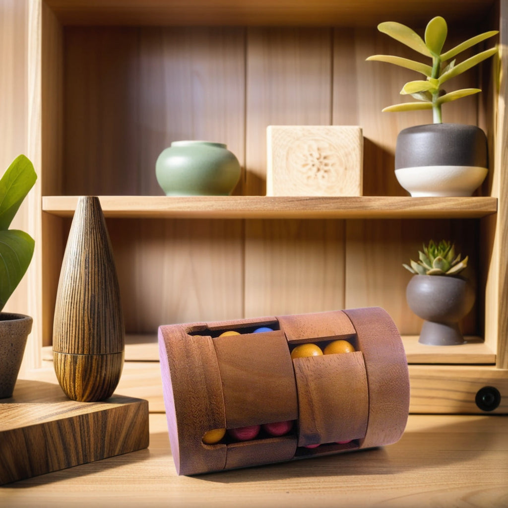 Spin To Win Cylinder Rotational IQ Cube Puzzle Wooden Spinning Sequent