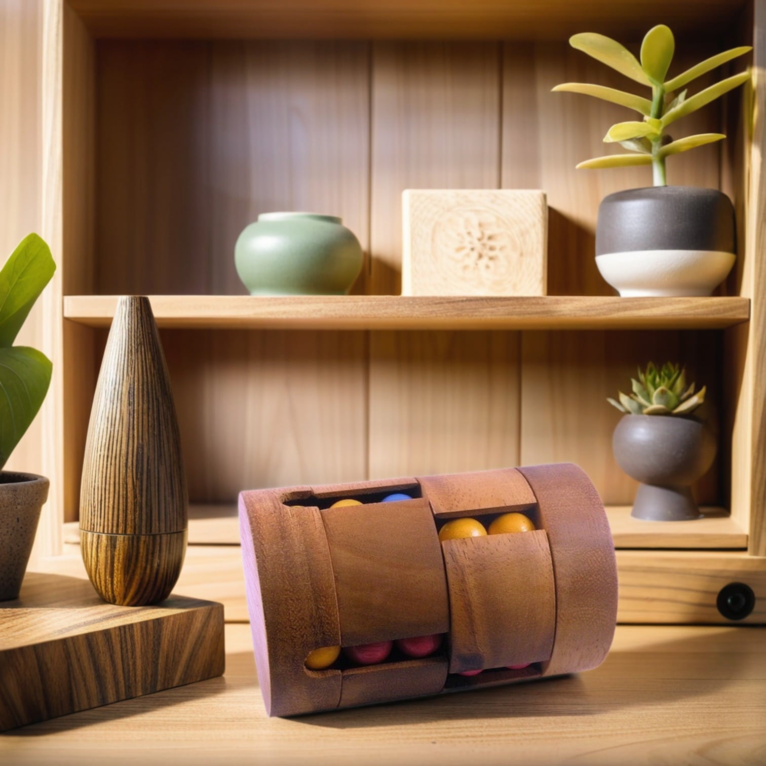 Spin To Win Cylinder Rotational IQ Cube Puzzle Wooden Spinning Sequent