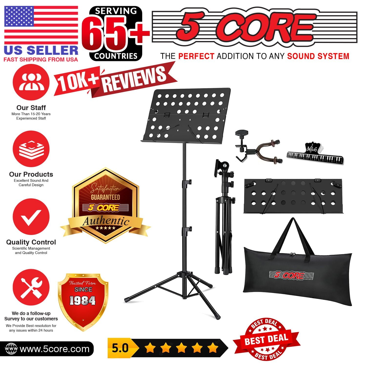 Adjustable Height Music Stand with Lightweight Foldable Design & Page