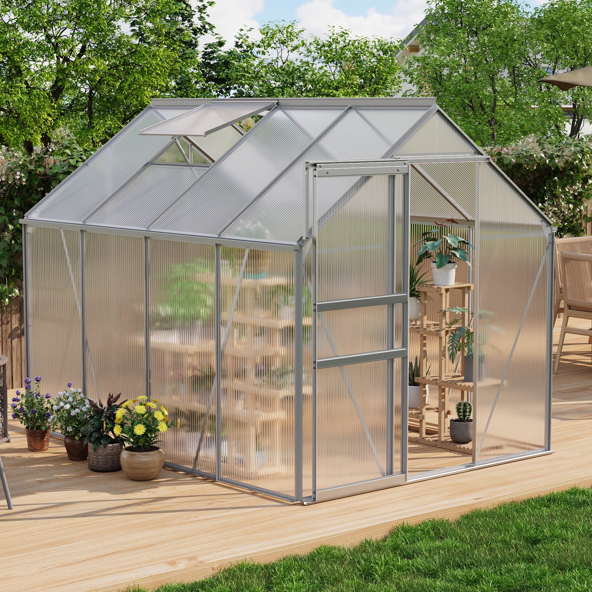 Spacious Polycarbonate Walk-In Greenhouse 6x8 FT – Heavy Duty Alumin