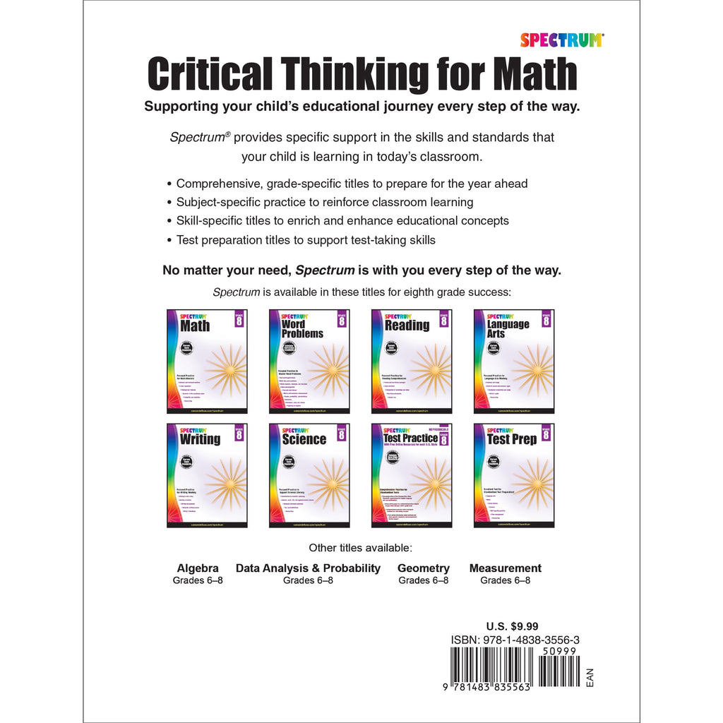 Spectrum Spectrum Critical Thinking for Math, Grade 8: Volume 50, (Pap