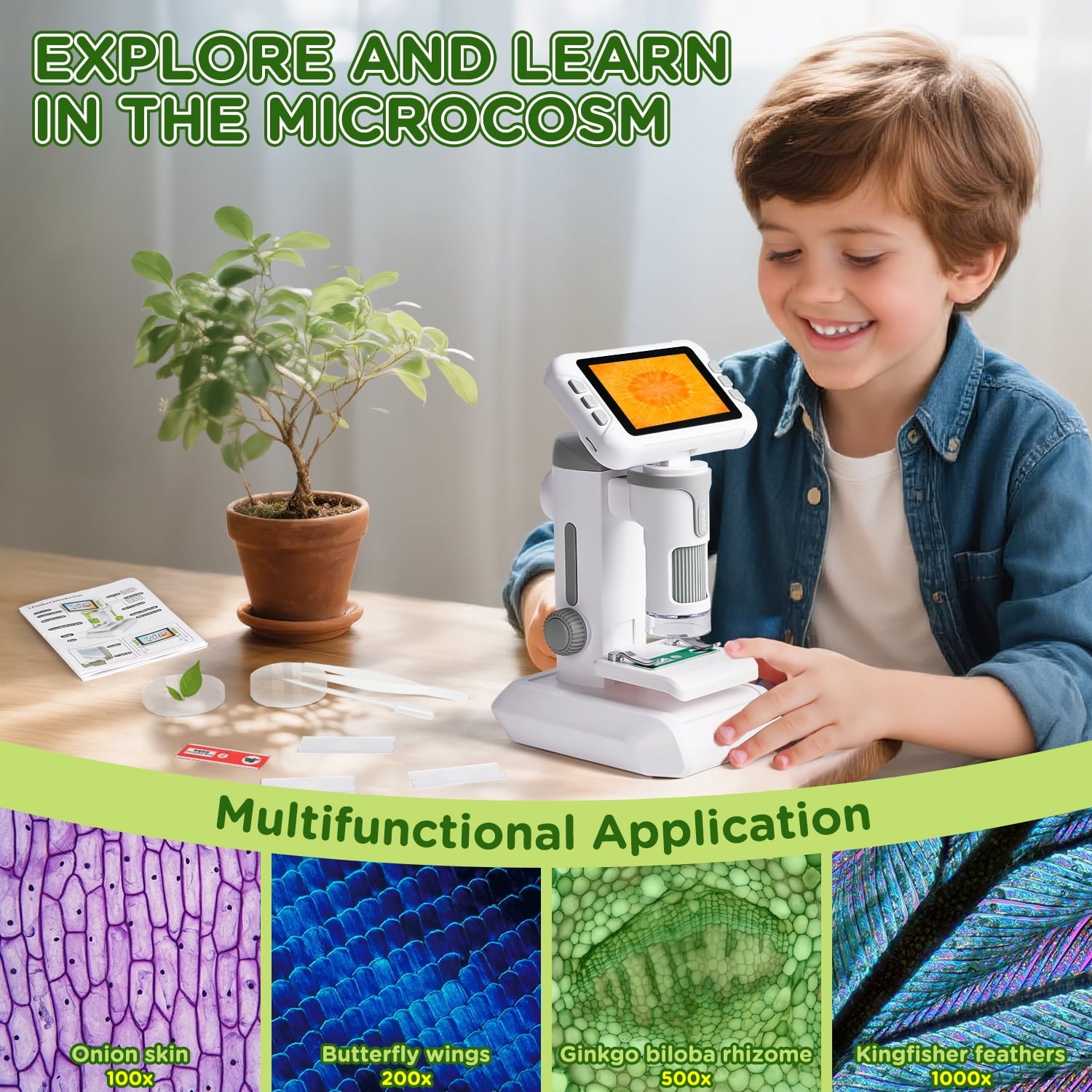 Beefunni Kids Digital Microscope with 4-Inch Screen, STEM Educational