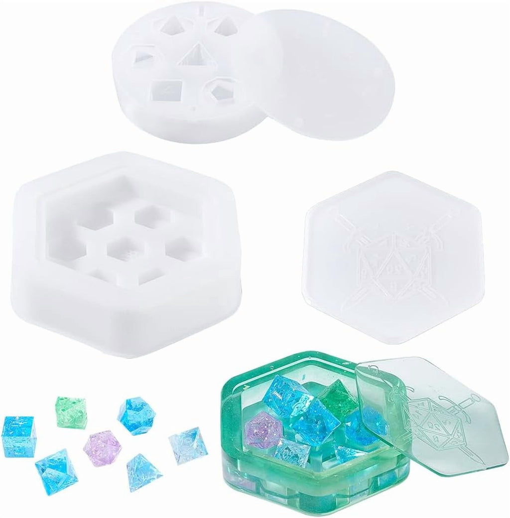 2Sets Dice Mold Set with 7 Pcs Dice Silicone Molds Dice Storage Tray S