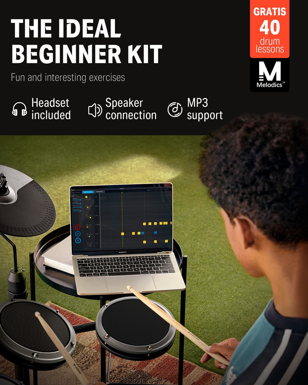Donner Electric Drum Set for Beginner with 180+ Sounds, Quiet Mesh Kid