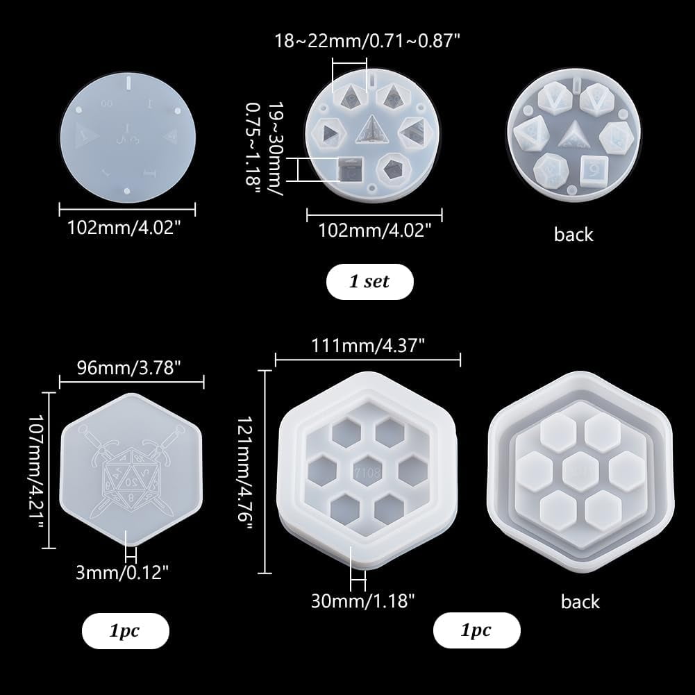 2Sets Dice Mold Set with 7 Pcs Dice Silicone Molds Dice Storage Tray S