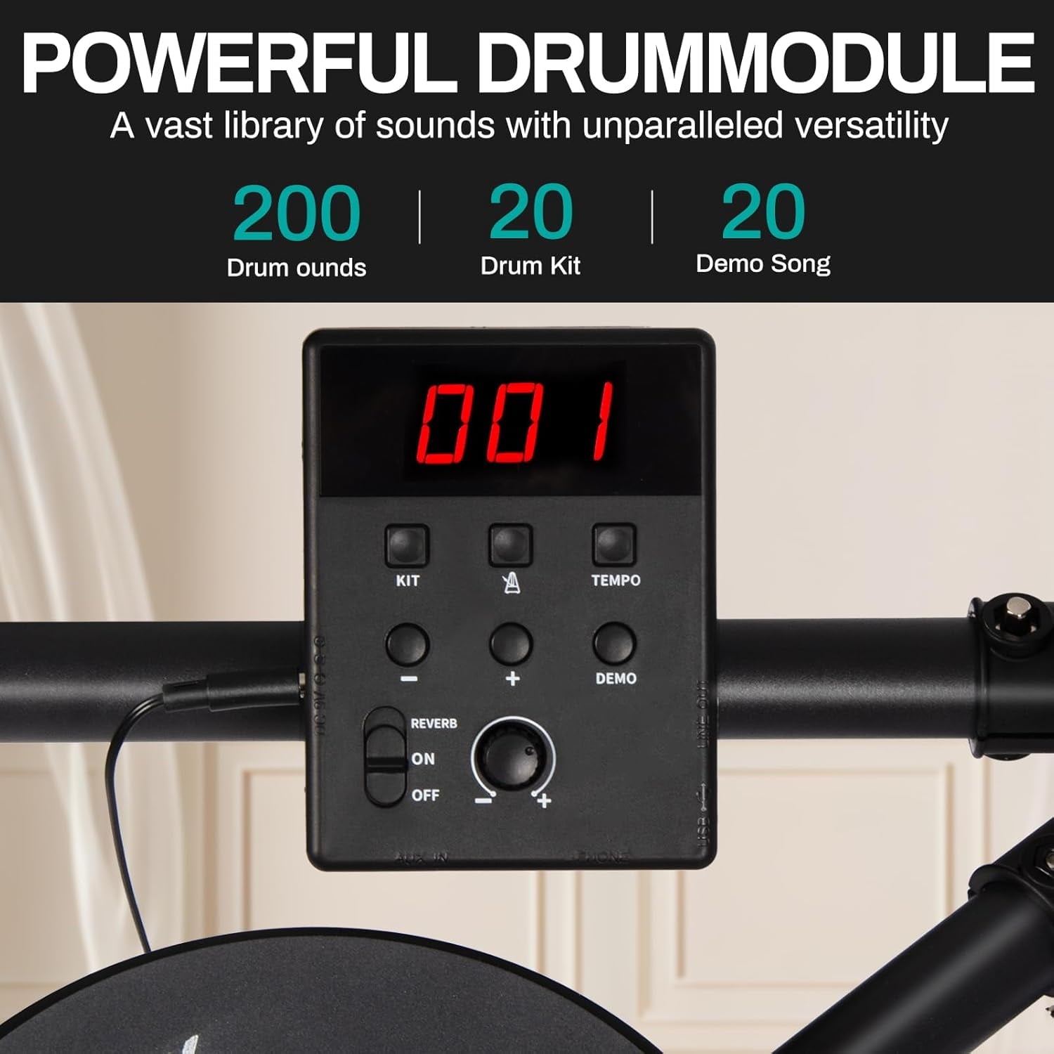 AODSK AED-100 Electric Drum Kit with 4 Quiet Pads, 200 Sounds, 2 Pedal
