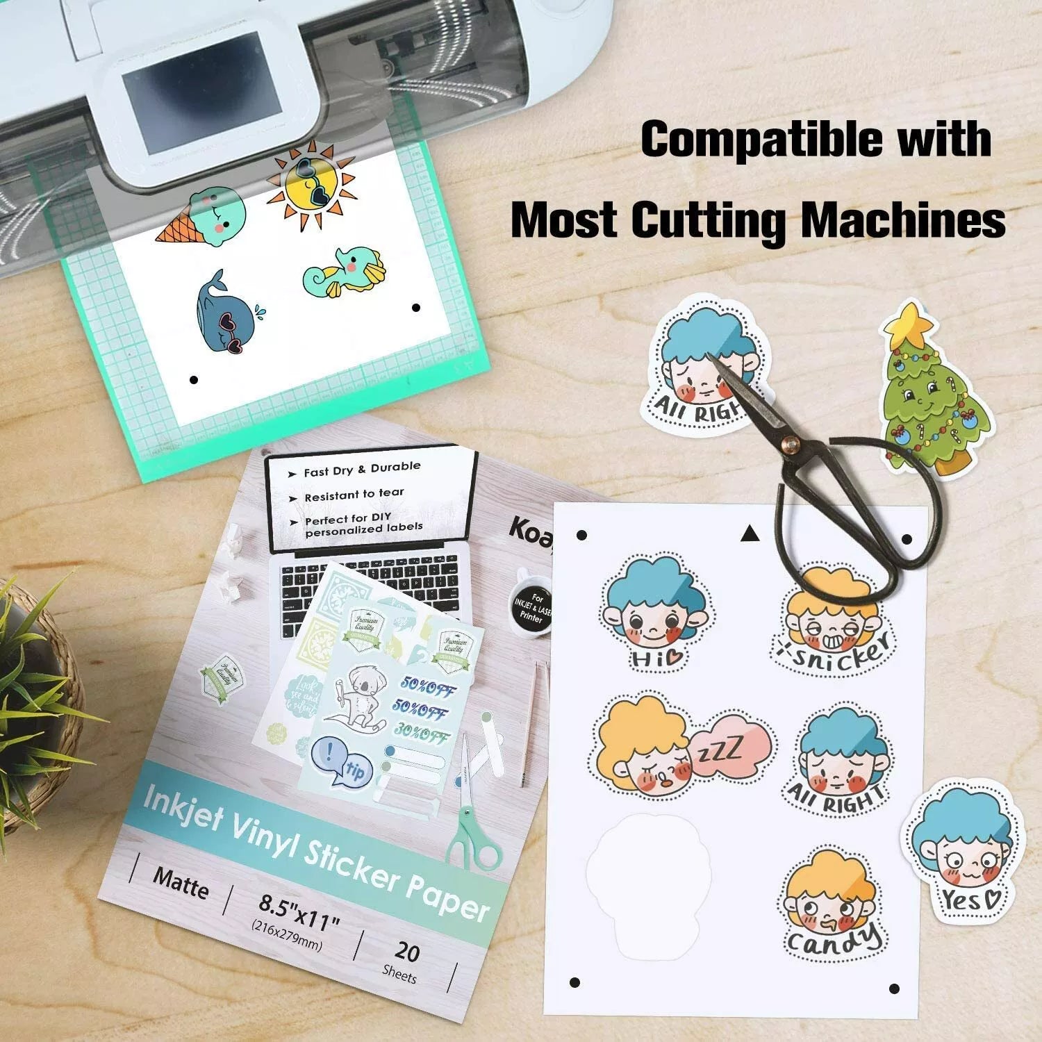 KOALA Printable Vinyl Sticker Paper 8.5x14, Waterproof, Matte White fo