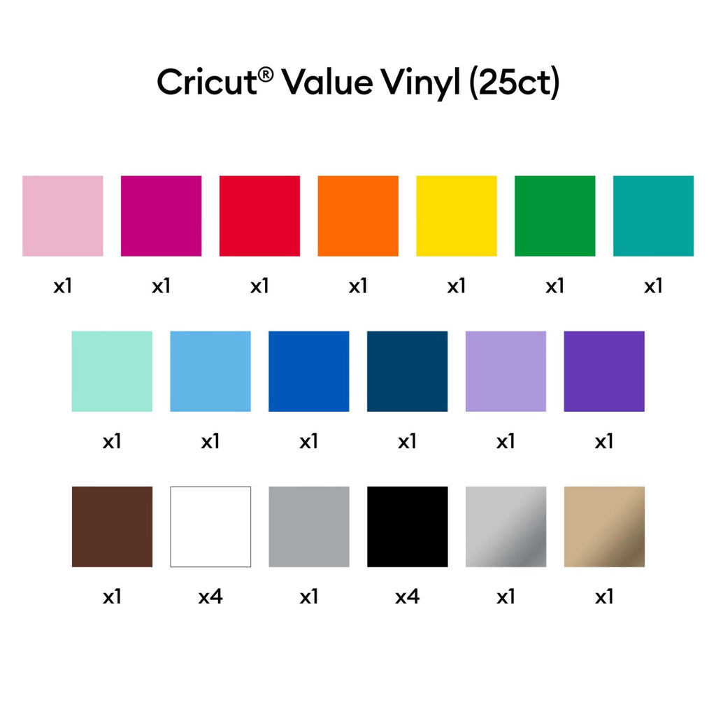 Cricut Permanent Adhesive Vinyl, Rainbow Sampler, 12 in x 12 in, 25 Co