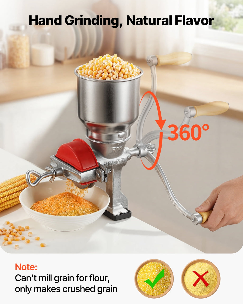 VEVOR Manual Grain Mill with High Hopper, Hand-Crank Corn Grinder, Hea