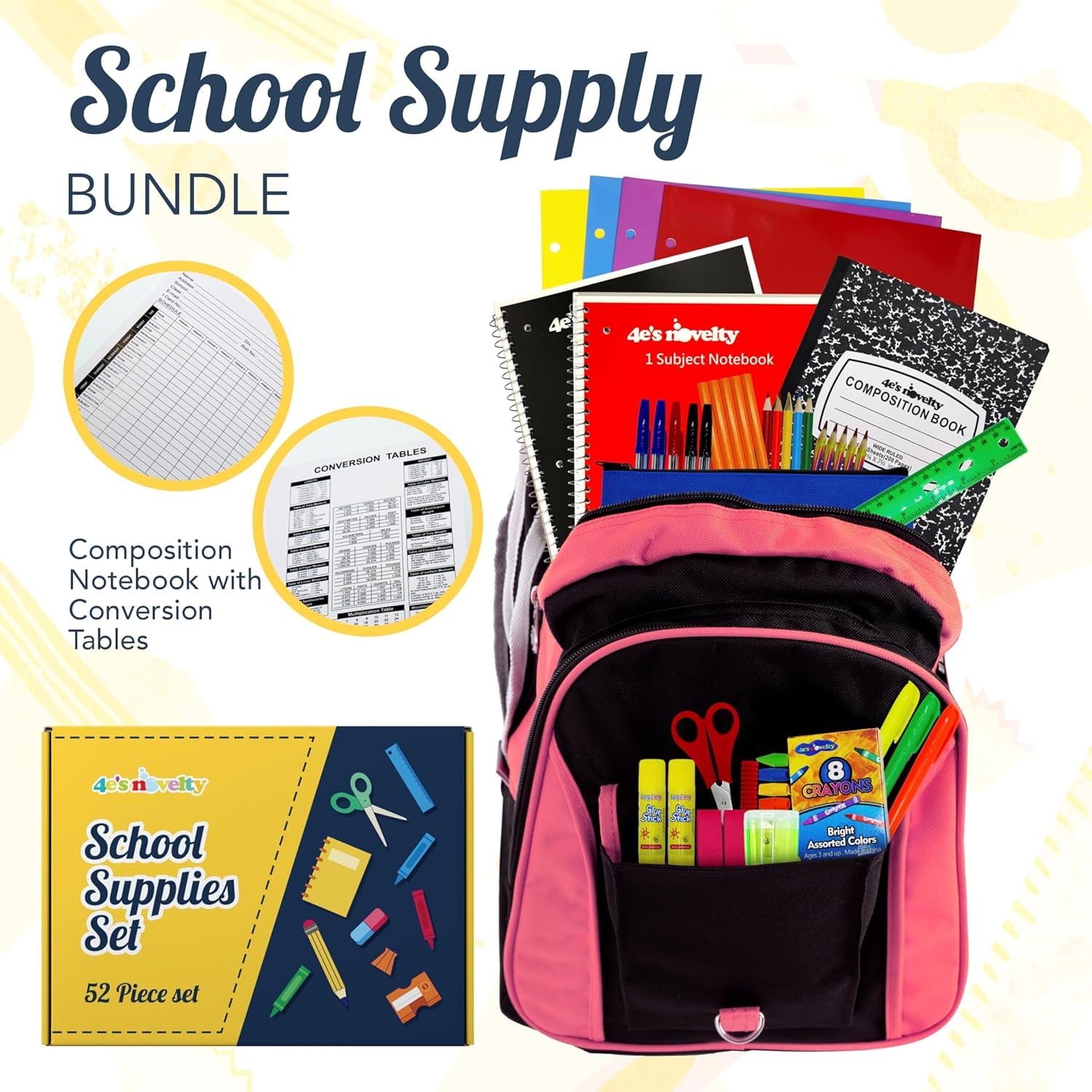 4E's Novelty 44 Piece Schools Supplies Kit, Back to School Supply Box