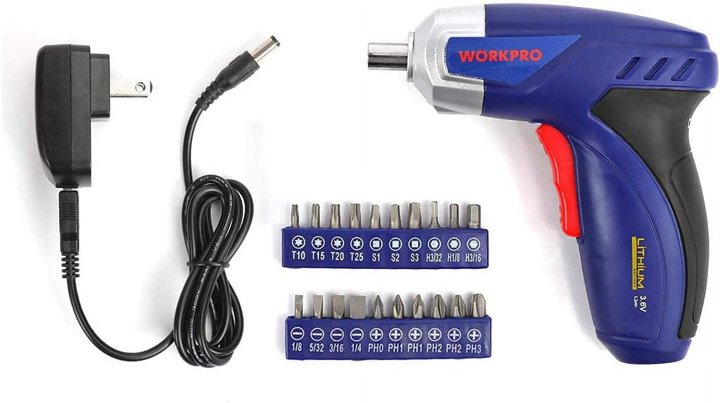 WORKPRO 125-Piece Household Tool Kit – 3.6V Rechargeable Screwdriver
