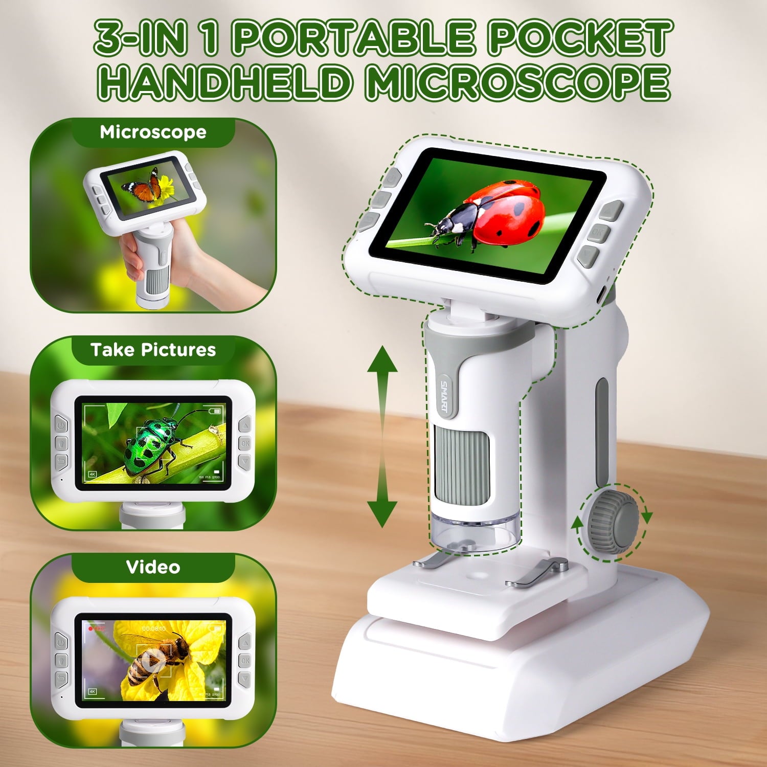 Beefunni Kids Digital Microscope with 4-Inch Screen, STEM Educational