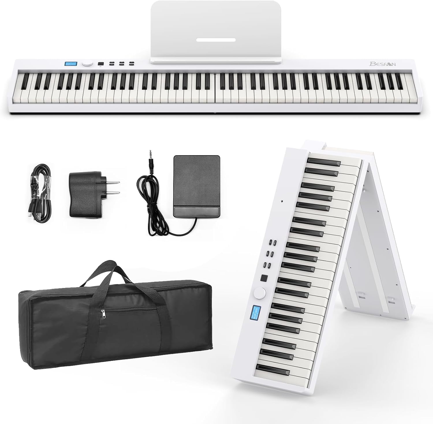 88-Key Foldable Digital Piano Keyboard with Portable Carrying Bag –
