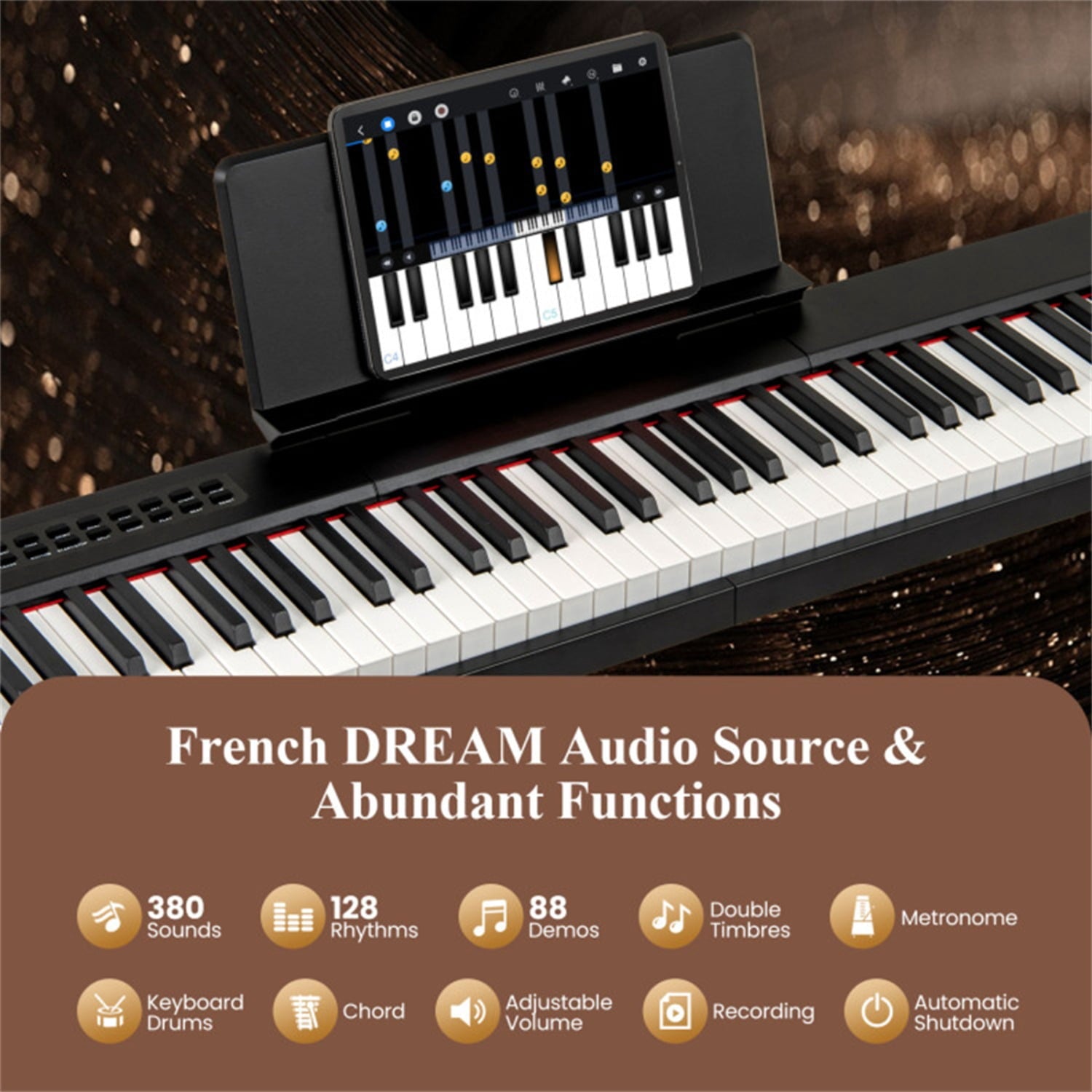 88-Key Velocity-Sensitive Digital Piano, 124.46×24.13×6.35 cm French