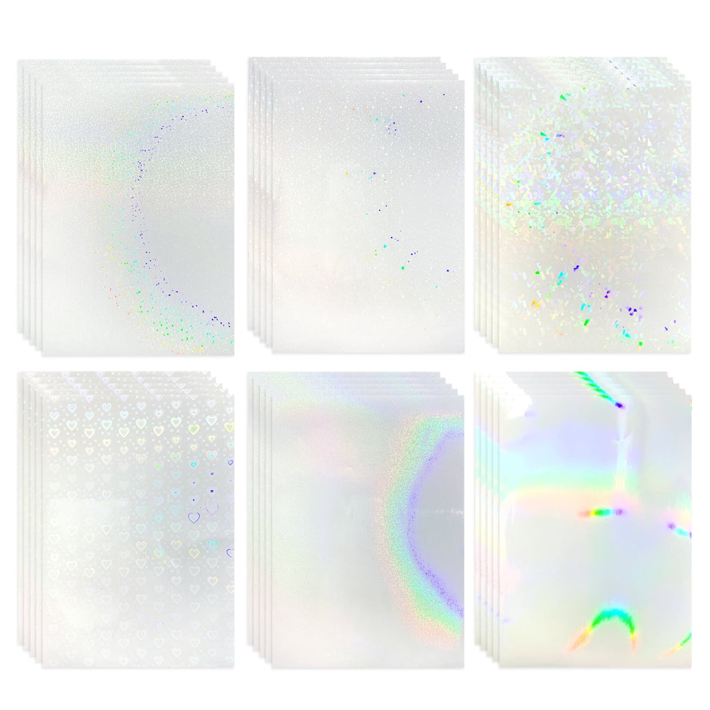 30 Sheets A4 Holographic Sticker Paper, Waterproof Clear Vinyl Laminat