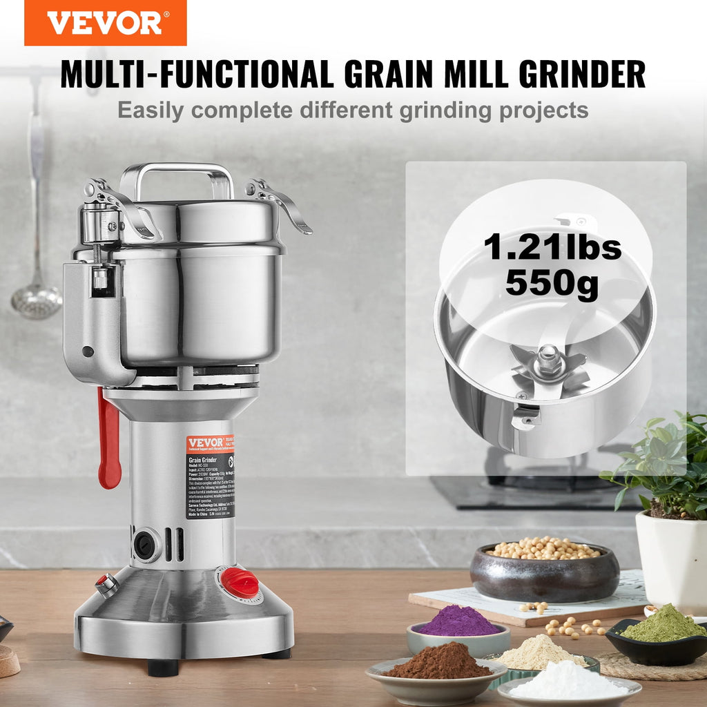 VEVOR 550g Electric Grain Mill Grinder, High Speed 2000W Commercial Sp