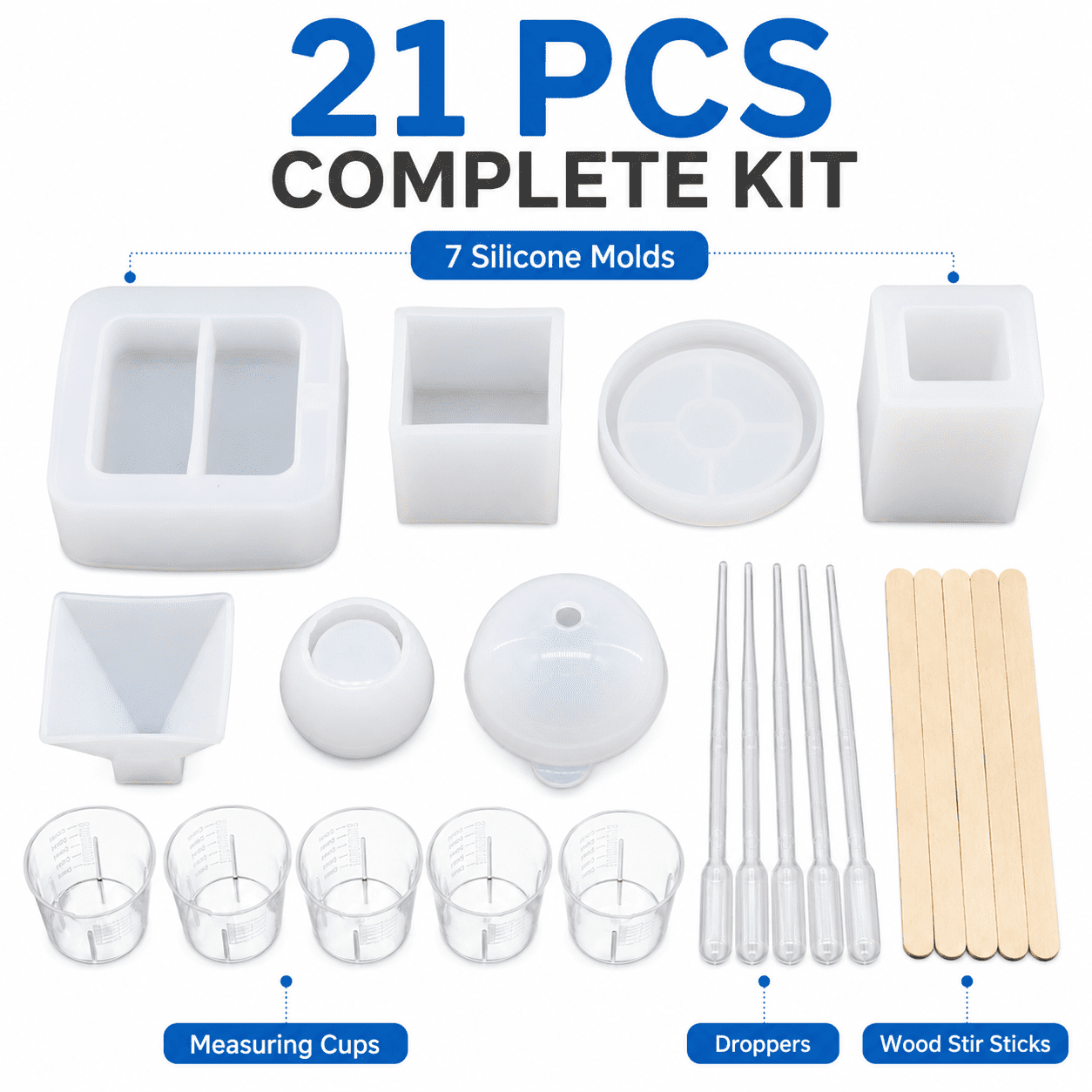 Kabuer Silicone Epoxy Resin Molds and DIY Casting Tool Kit, 21-Piece