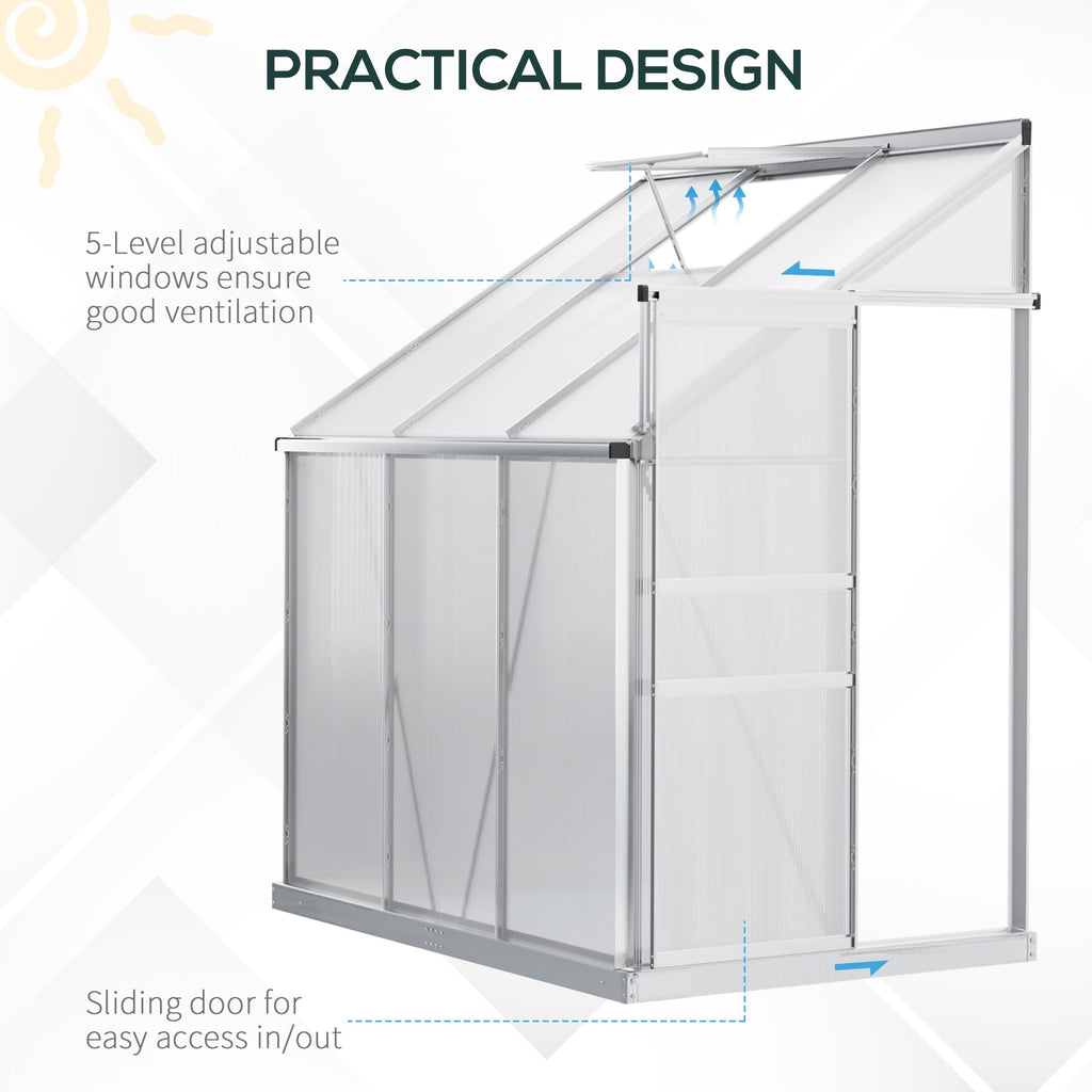 Outsunny 6' x 4' Aluminum Lean-to Greenhouse Polycarbonate Walk-in Gar