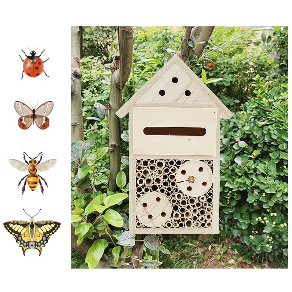 MLfire Bee House Natural Wooden Bee Hive House, Natural Pine Wood Hang