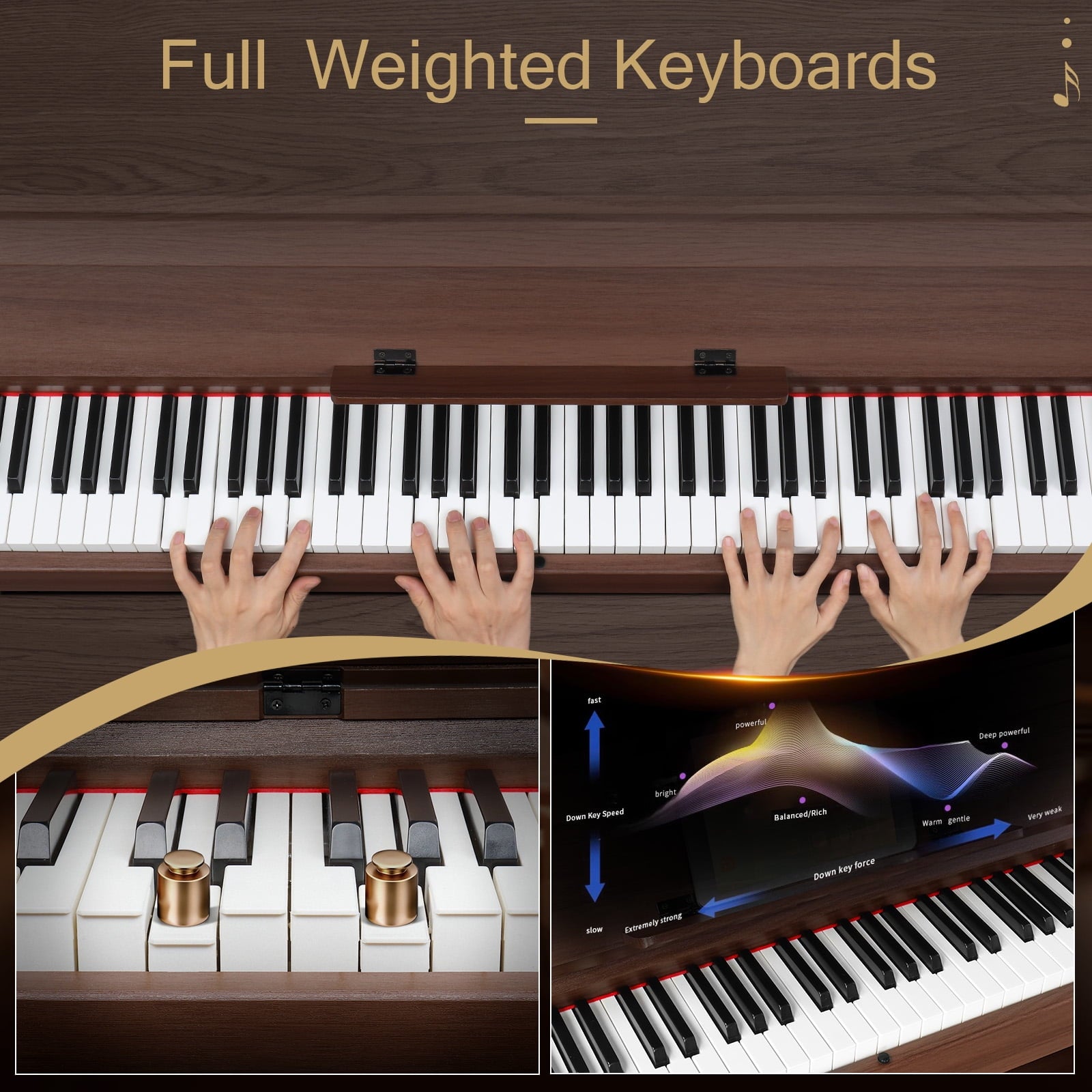 Glarry 88 Key Full Weighted Digital Piano with Furniture Stand, Audio