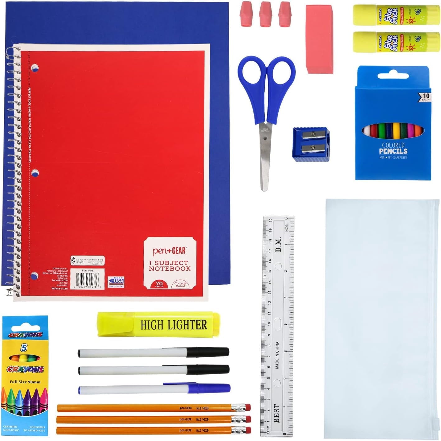 52 Piece Back to School Supply Kit for K-12 - Essentials Box of Suppli