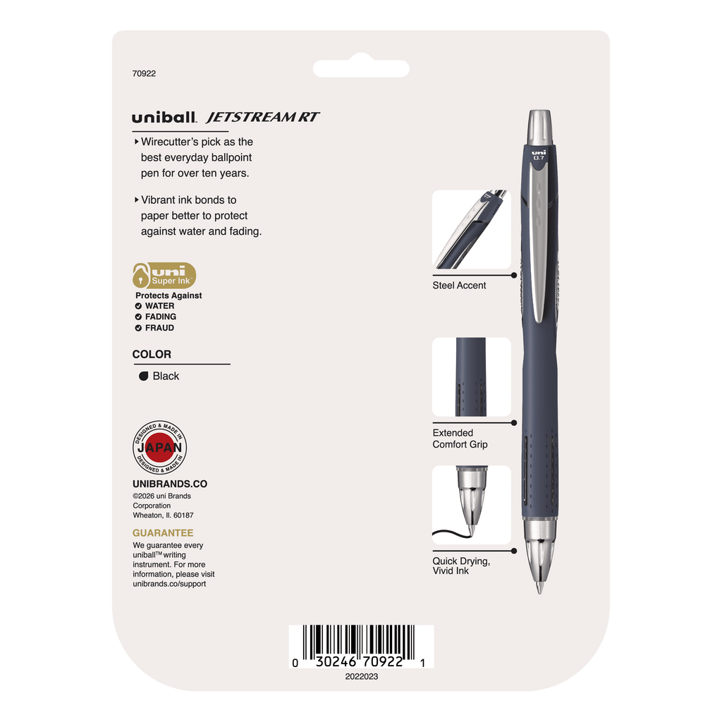 uniball™ Jetstream RT Ballpoint Pens, Fine Point (0.7mm), Black Ink,