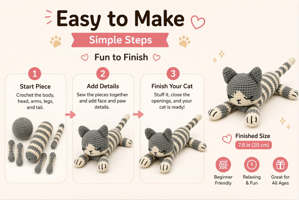 2 Pack Sleeping Cat Crochet Kit for Beginners, Cat Amigurumi Starter S