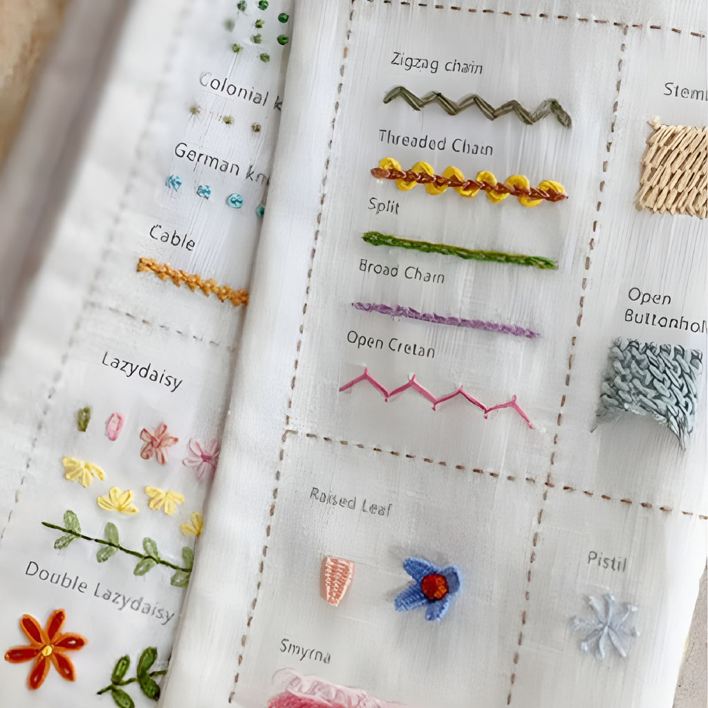 CCOCC DIY Stitch Book,Stitch Sample Book with Embroidery Stitch Name,E