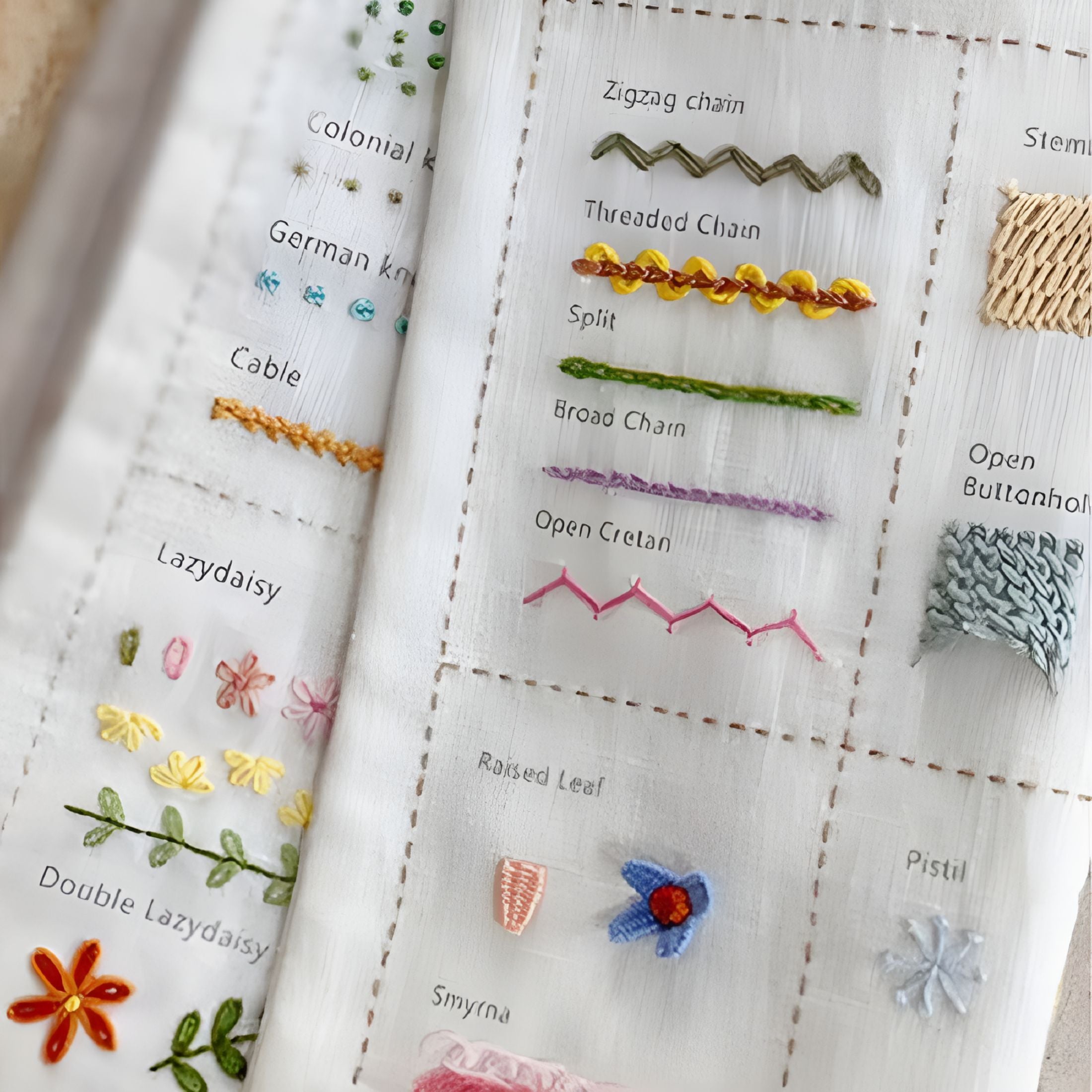 CCOCC DIY Stitch Book,Stitch Sample Book with Embroidery Stitch Name,E