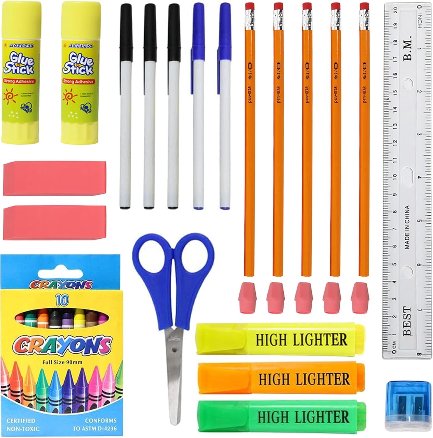 52 Piece Back to School Supply Kit for K-12 - Essentials Box of Suppli