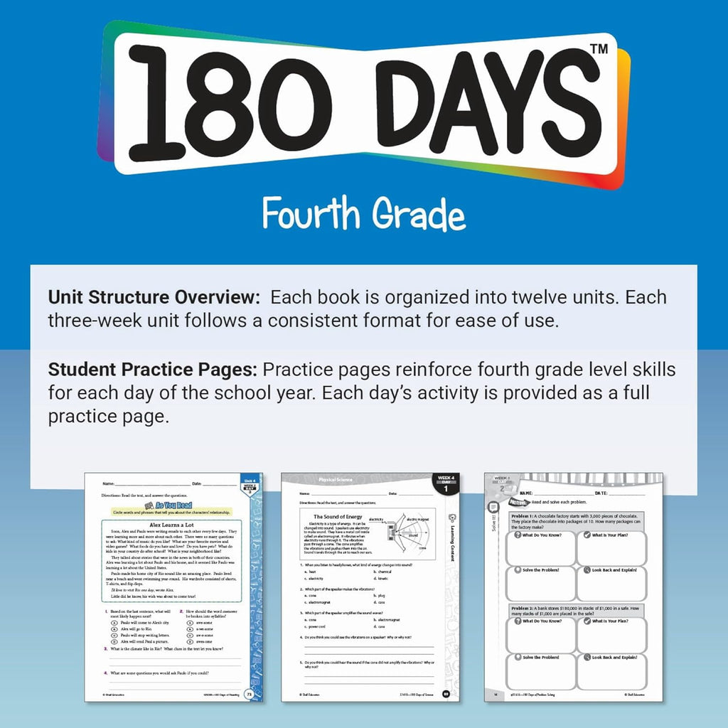 180 Days™: Practice Workbooks for Fourth Grade: Reading 2nd Edition,