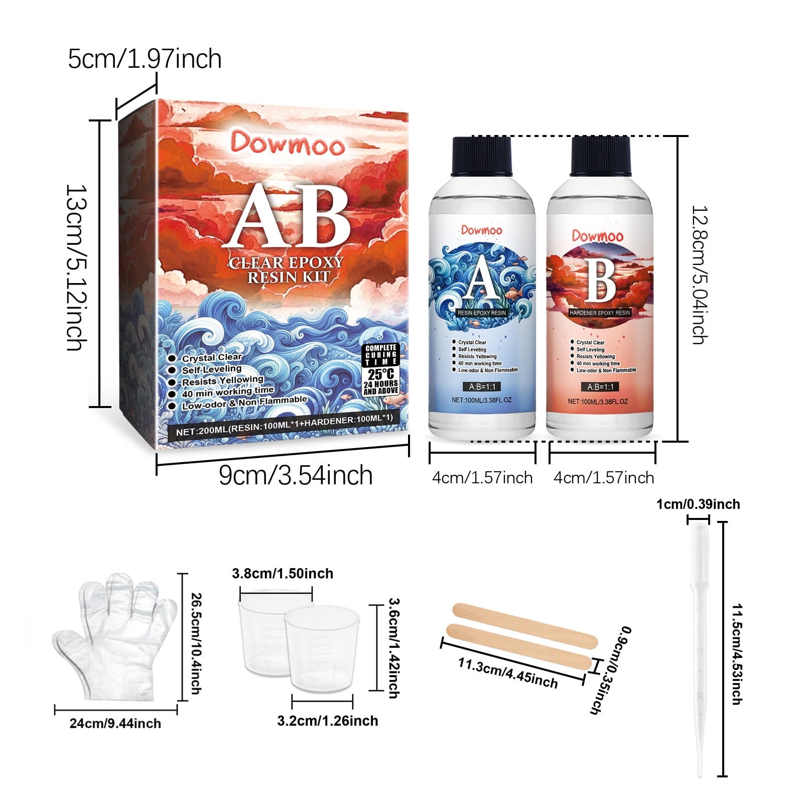 Crystal Clear Epoxy Resin Kit, Art Resin and Hardener Kit - No Bubble