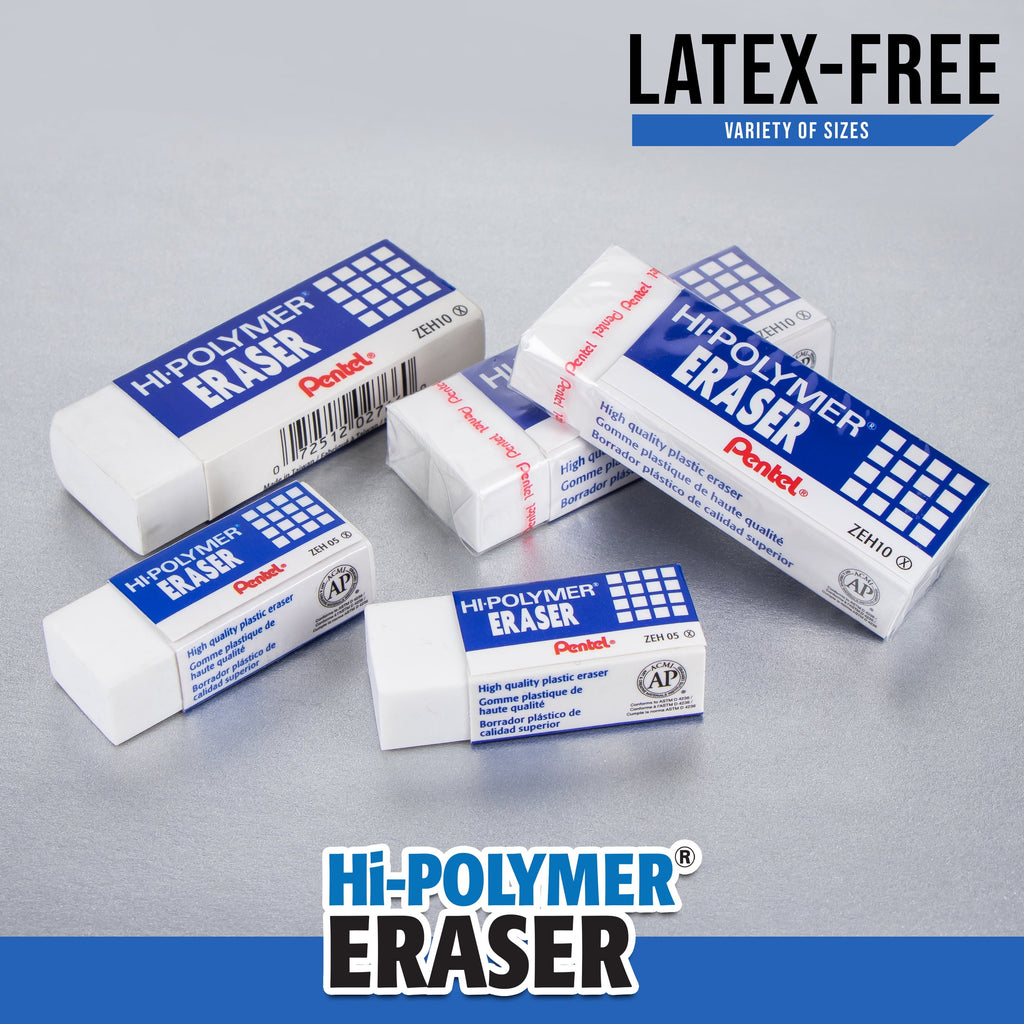 Pentel Hi-Polymer Block Eraser, Latex Free, White, Pack of 3 Erasers