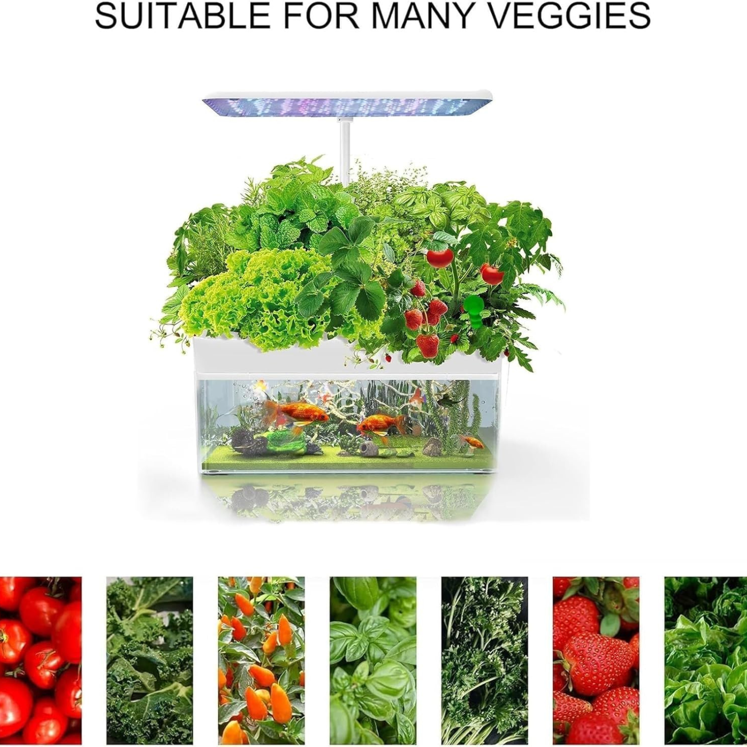 12 Pods Hydroponics Growing System with Aquaponic Fish Tank LED Grow L