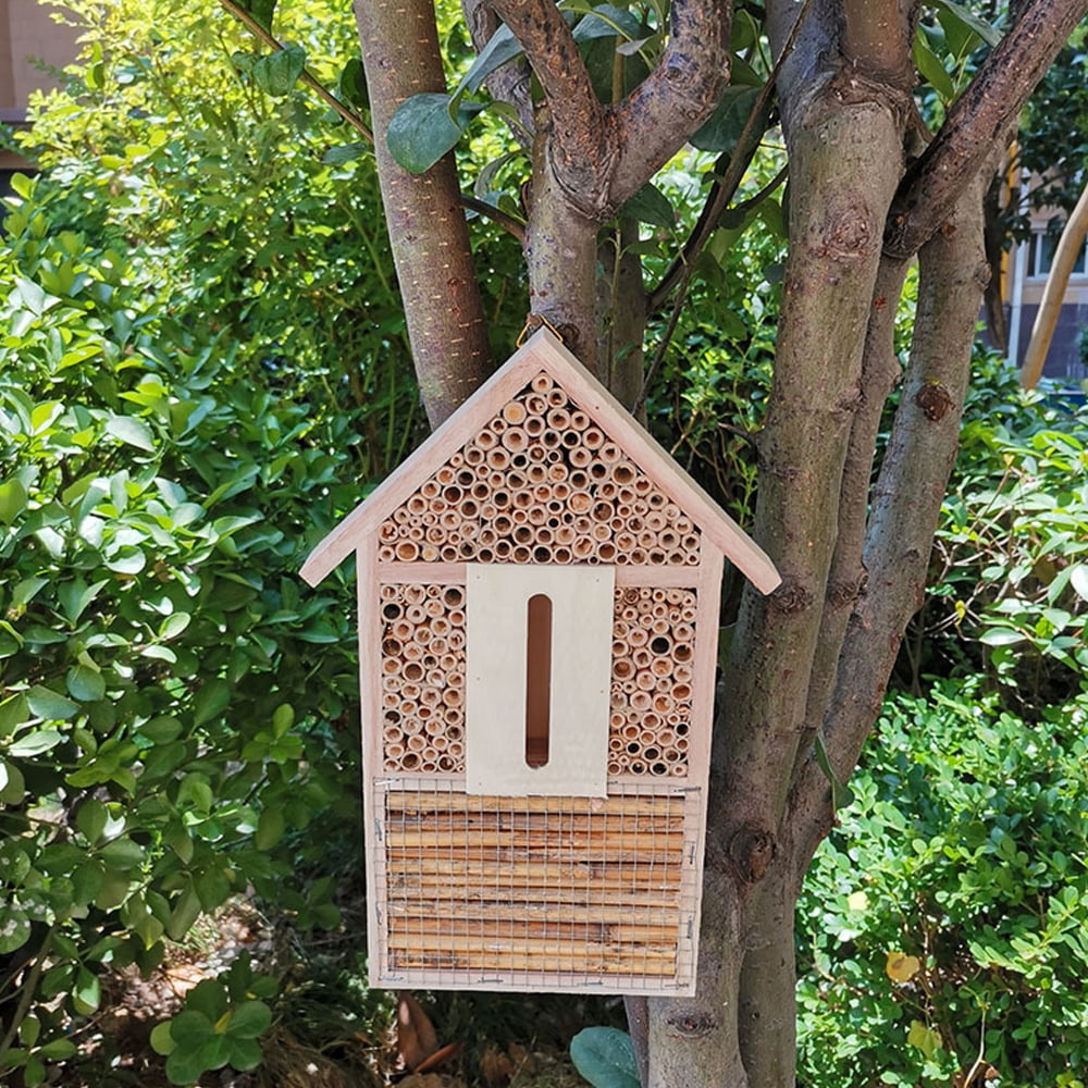 MLfire Bee House Natural Wooden Bee Hive House, Natural Pine Wood Hang