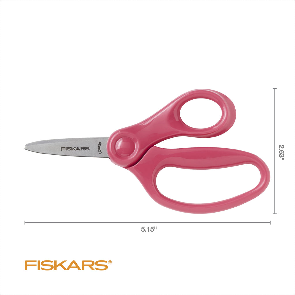 Fiskars 5 Inch Pointed Kids Scissor Ages 4-7, Pink