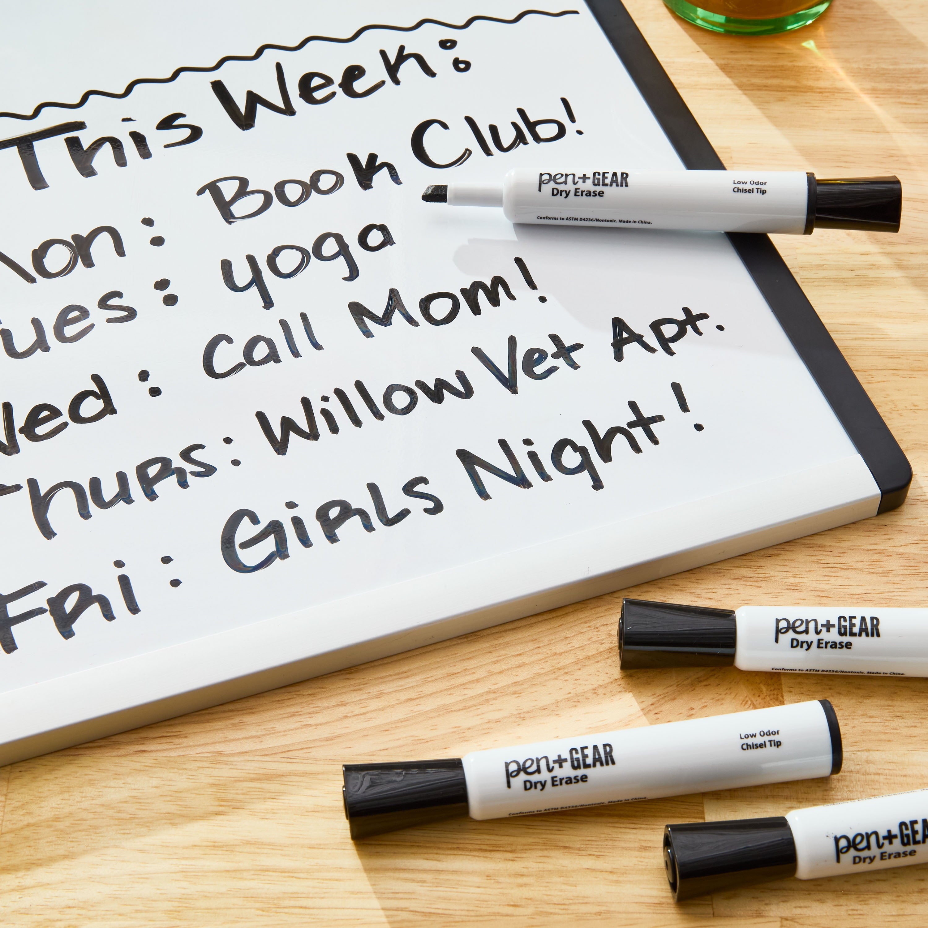 Pen+Gear Dry Erase Markers, Chisel Tip, Black, 4 Count