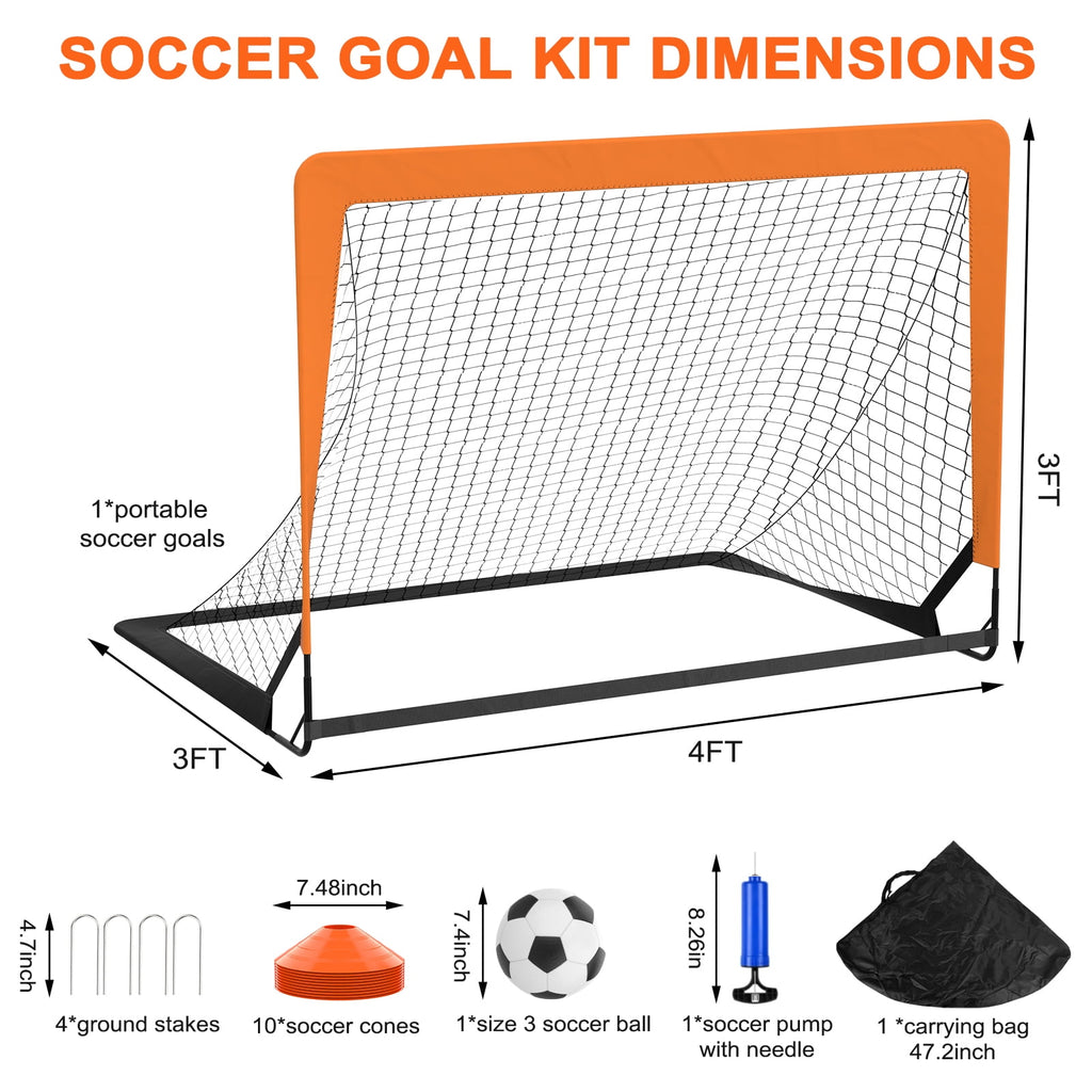 4 x 3FT Kid Soccer Goals for Backyard, Portable Pop Up Soccer Goal Tra