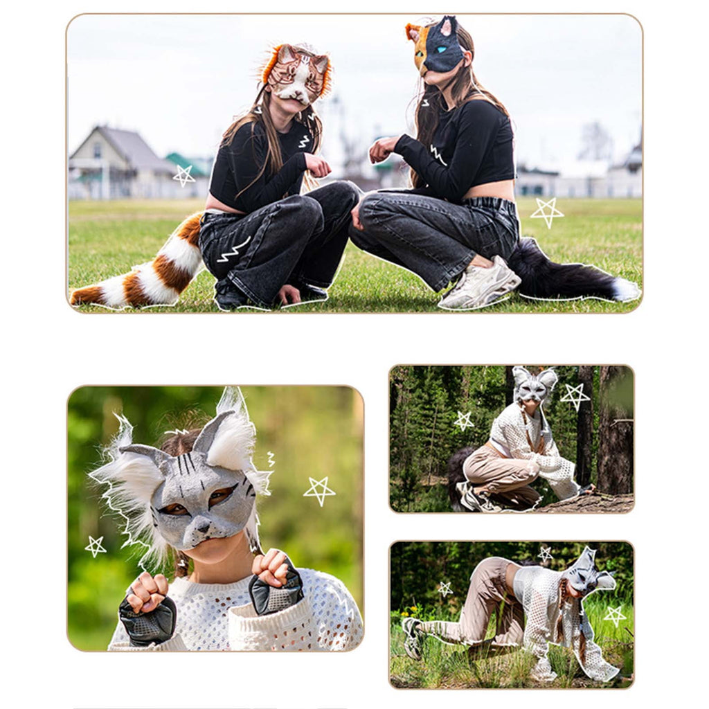 DIY Cat Mask Craft Kit, Blank Felt & Plush Material Set for Therian Ge