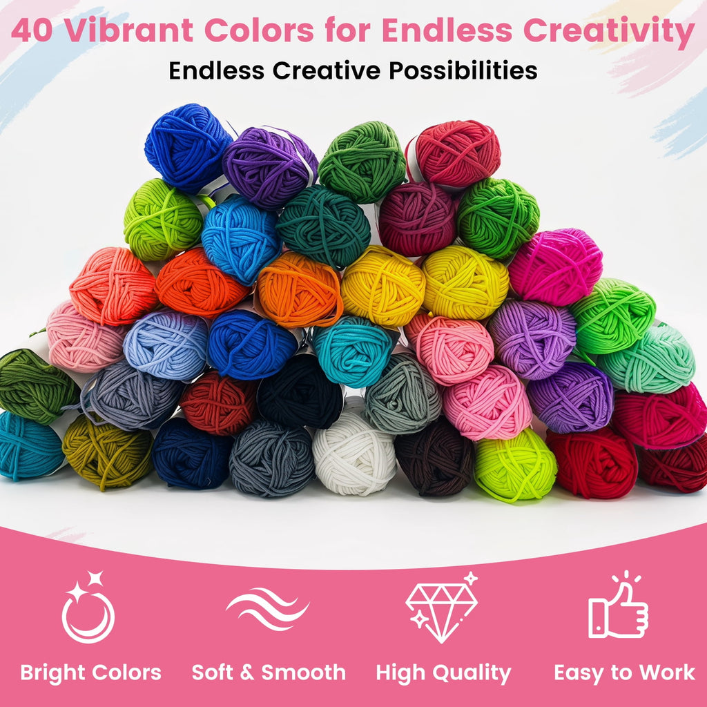 113PCS Crochet Kit for Beginners, 40 Colors Acrylic Yarn Set with Ergo