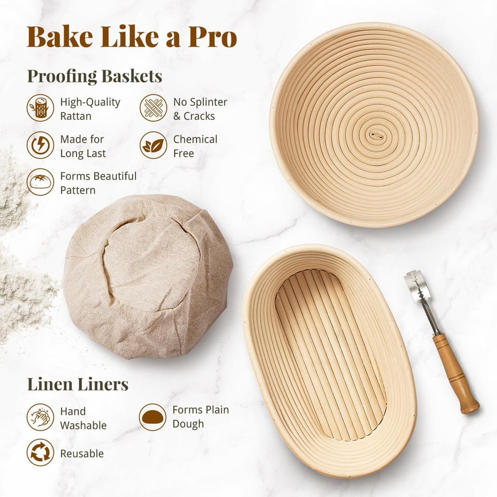 Sourdough Starter Kit, 9" Round & 10" Oval Bread Baking Supplies Tools