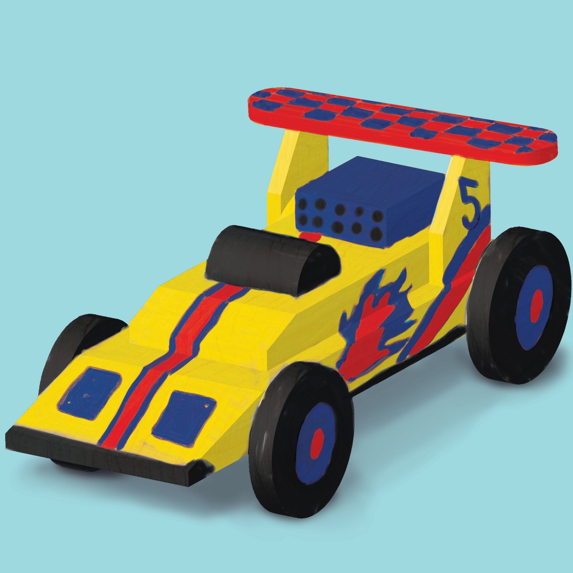 Hello Hobby Multicolor Build Your Own Wooden Race Car, 21 Pieces, Boys