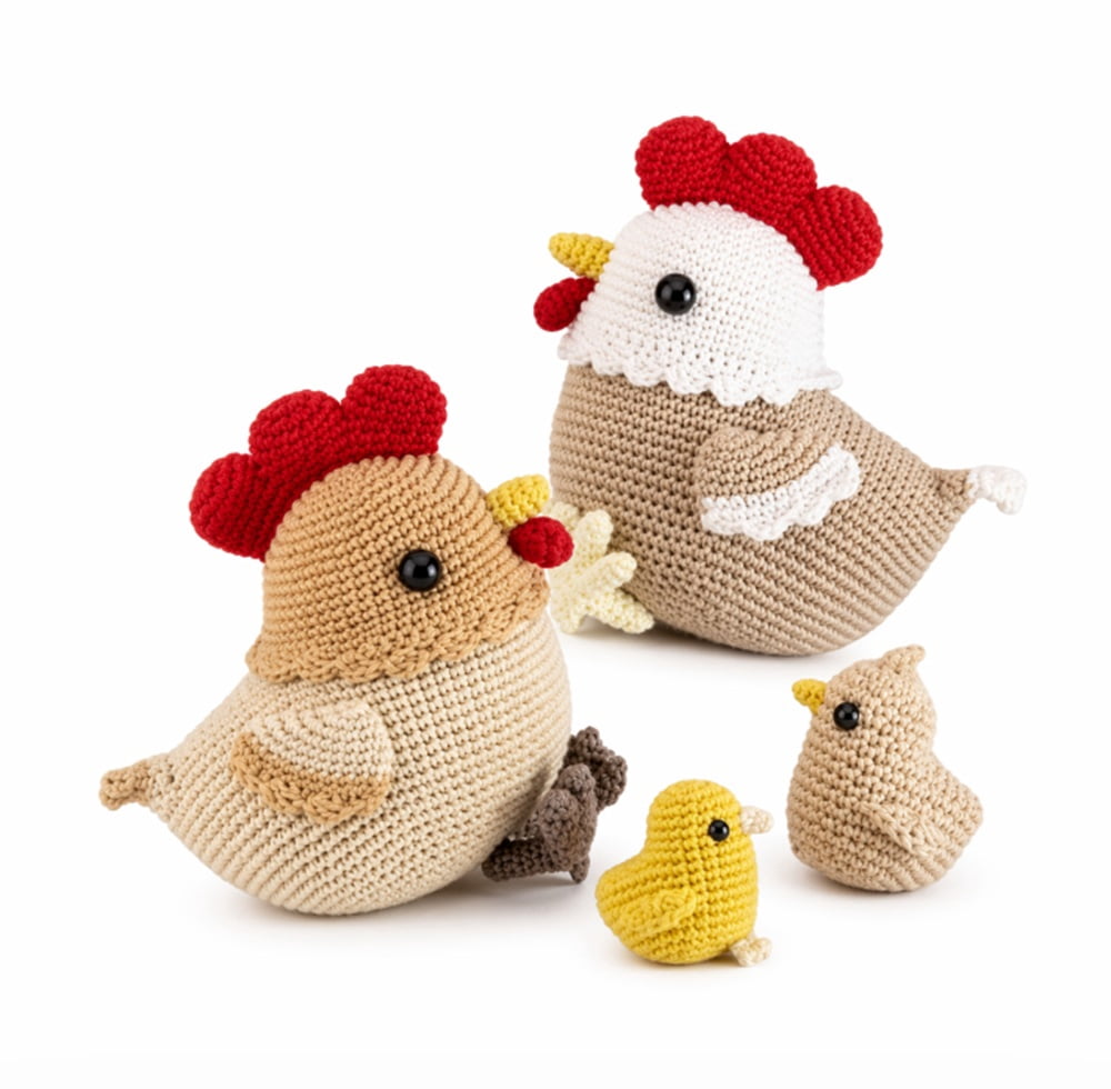 4 Pack Chicken Family Crochet Kit for Beginners, Chicken Amigurumi Sta