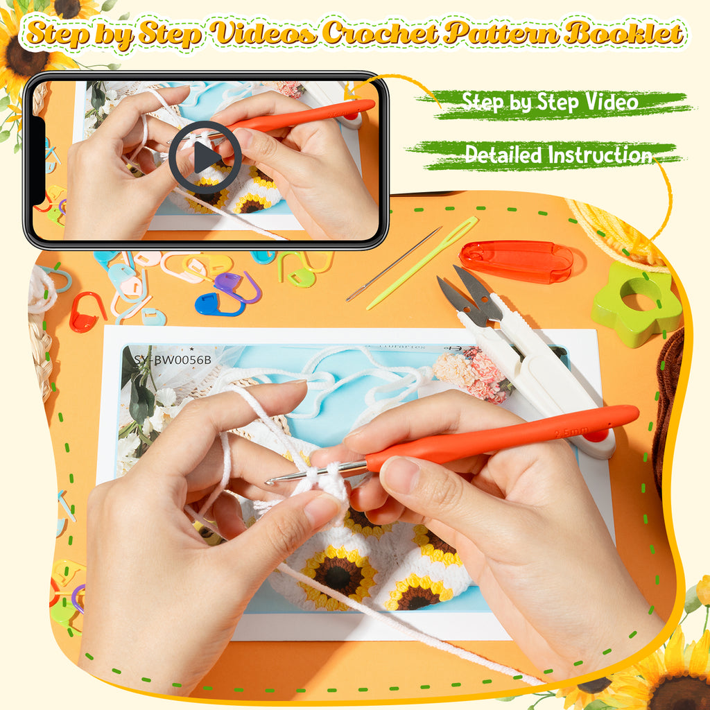 Belanttega Crochet Kit for Beginners, Sunflower Handbag Crochet Starte